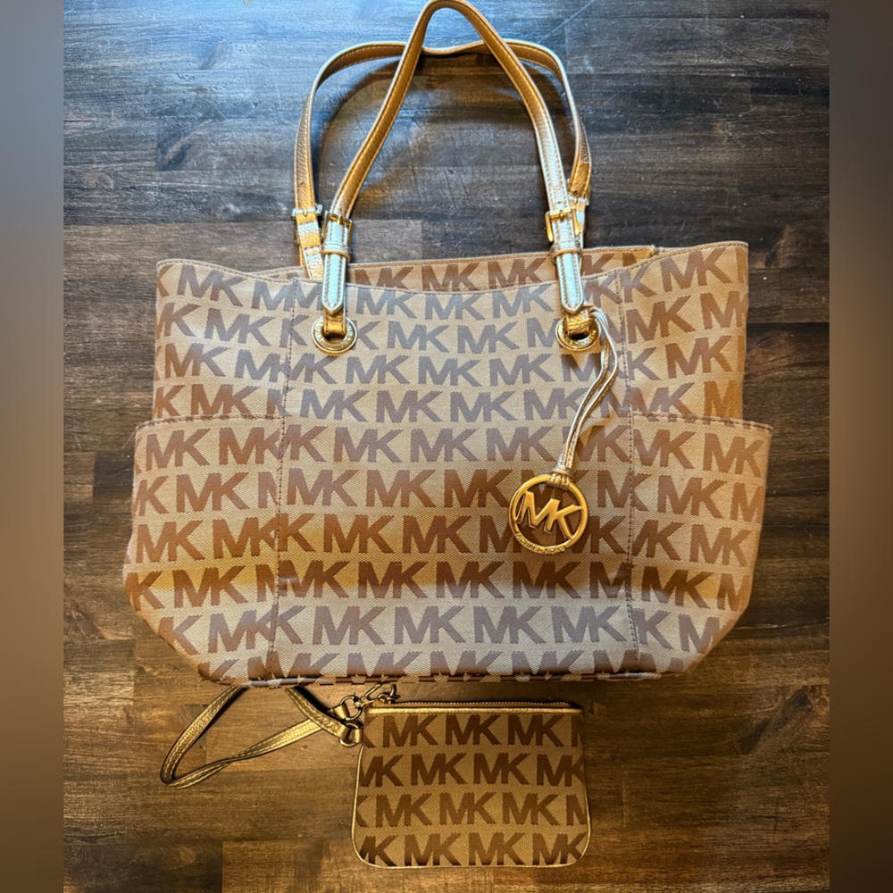 Michael Kors Tan and Brown Logo Tote